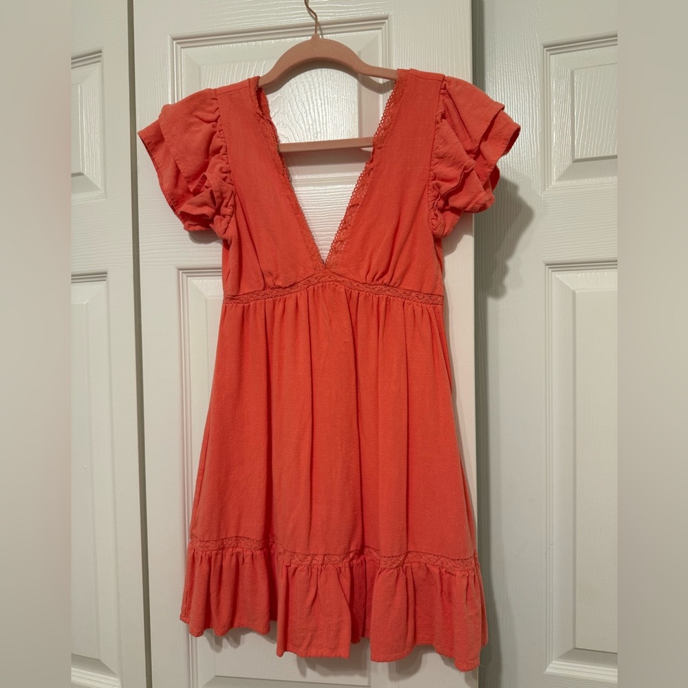 Orange Ruffle Sleeve Dress